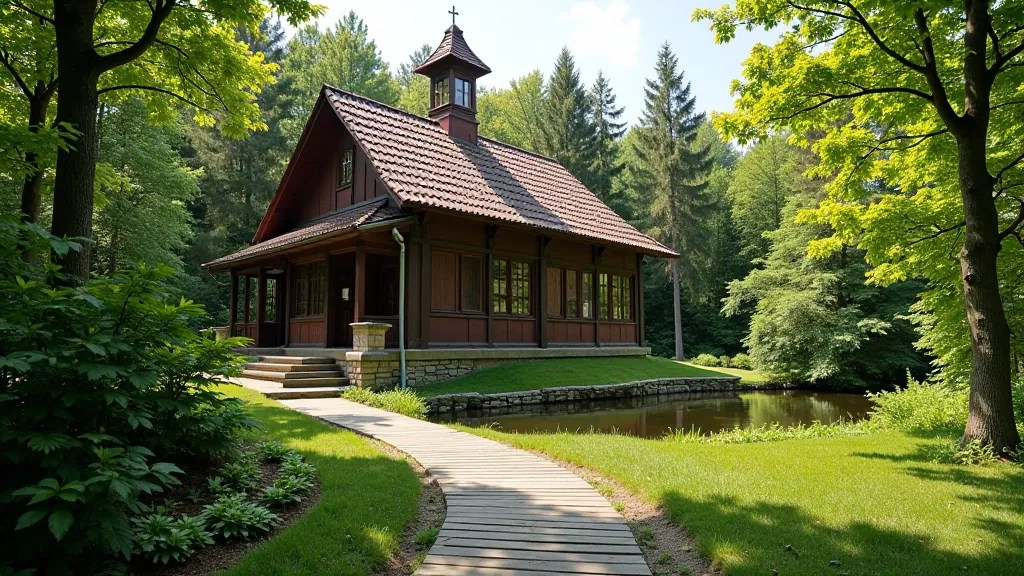 Historic mineral spring building surrounded by natural landscape