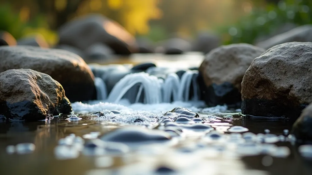 Close-up of mineral-rich thermal water flowing from natural spring with visible mineral deposits on surrounding rocks